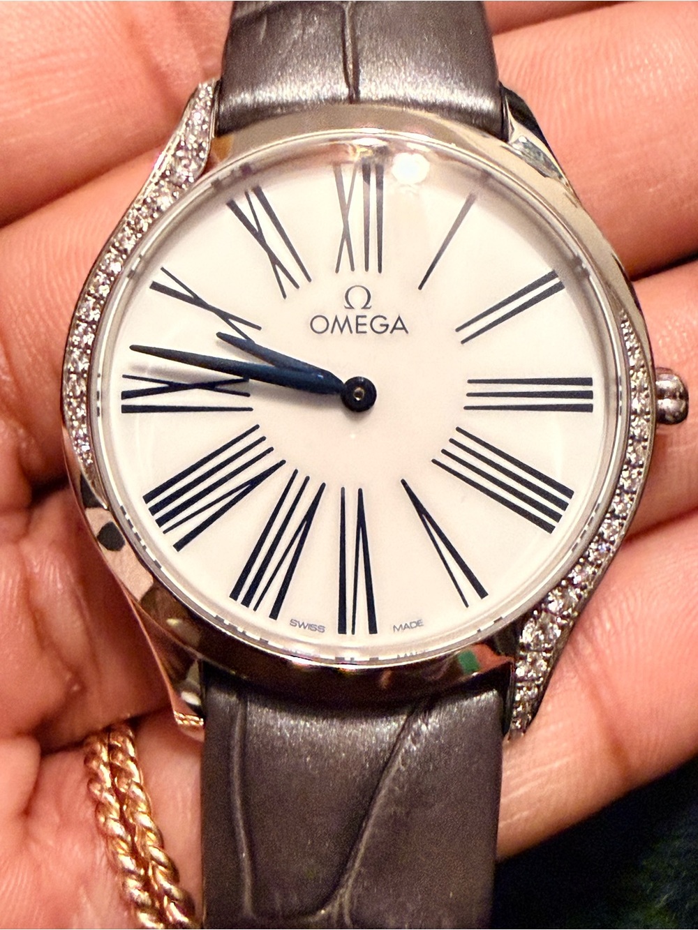 Stainless Steel Diamond Bezel 36mm Omega De Ville Tresor Quartz Watch White